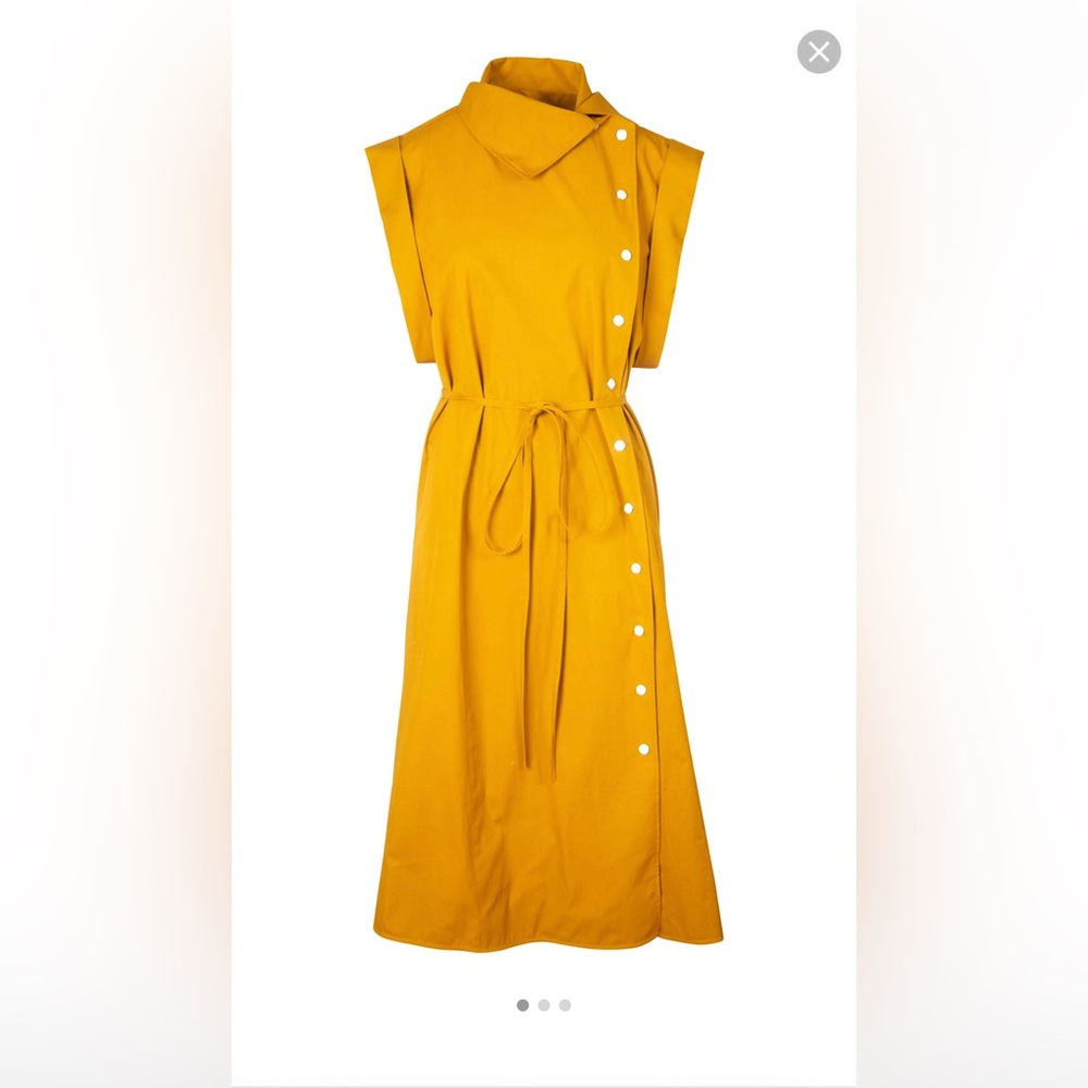 Asymmetric Buttondown Cap Sleeve Cotton Dress in Dijon S BNWT